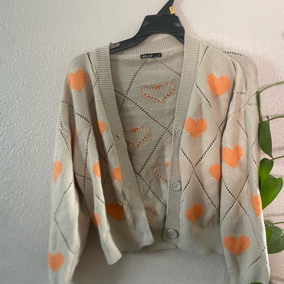 Chicwish Women's Cream and Orange Heart Sweater - Picture 1 of 3